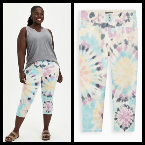 20W Torrid Crop Jegging Tie Dye Super Soft Jeans High Waist Stretch Fitted pocke - Picture 1 of 9